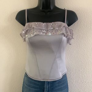NWT Vintage Victoria's Secret corset Grey sequin ruffle size M neoprene feel